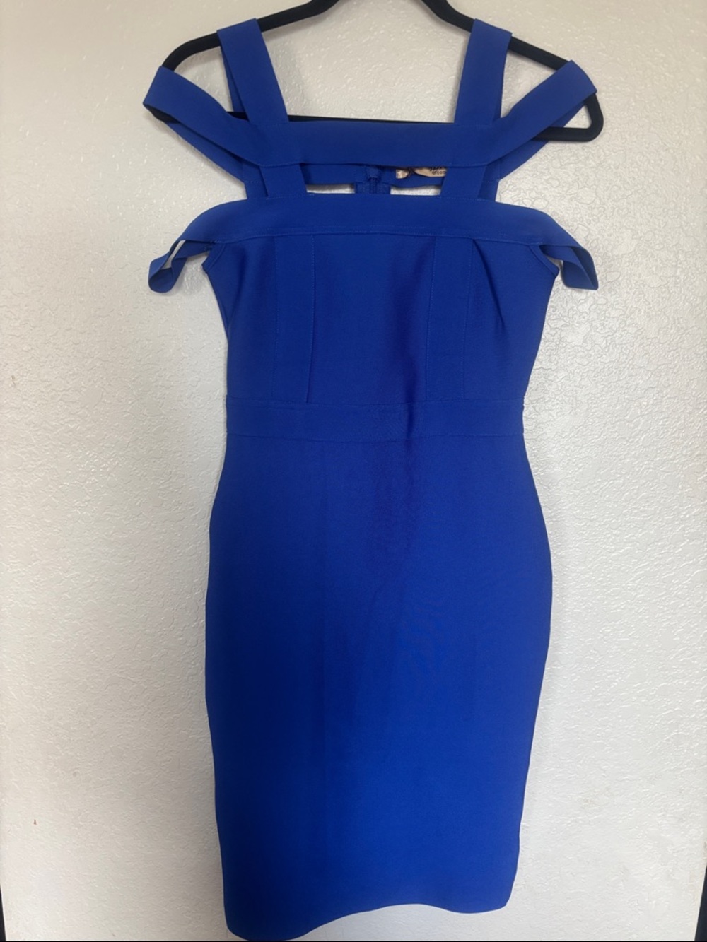 Hybrid & company Electric Blue Off-Shoulder Midi Sheath Dress